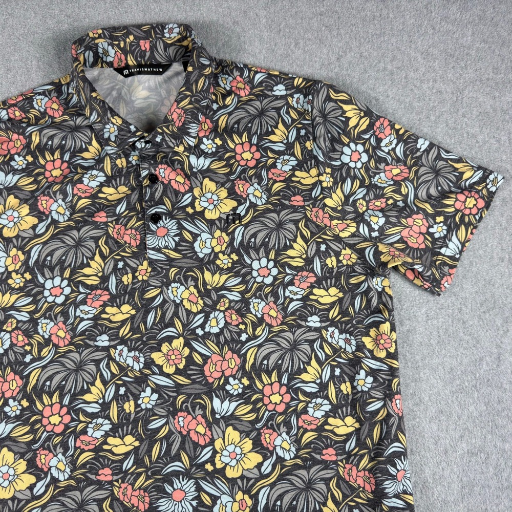 Travis Mathew Polo Shirt Mens Large Floral Short Sleeve Golf Outdoor